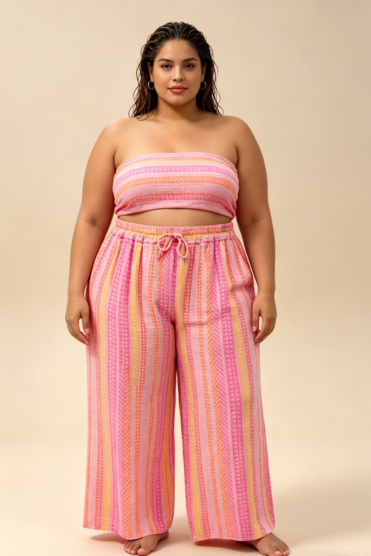 Pantalons Femme Rose 2W Paris IT83555-RAYURES-rose Efashion Paris
