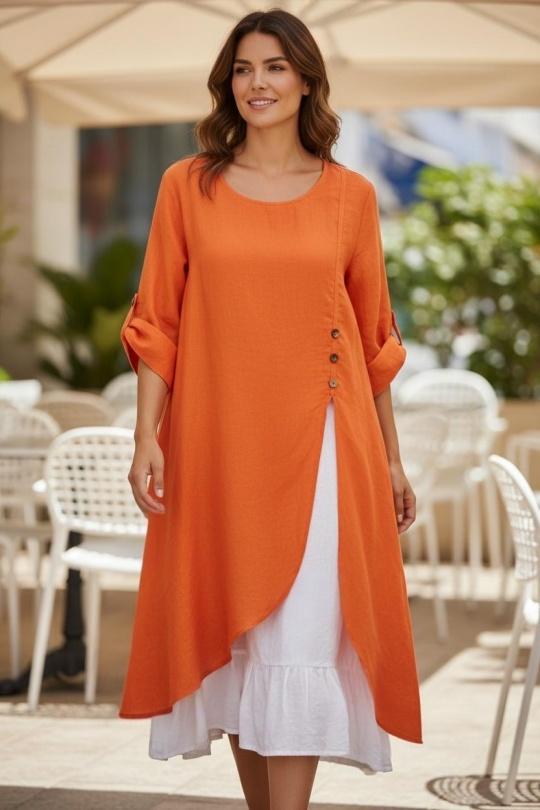 Robes mi-longues Femme Orange SUPER BELLE 0853 Efashion Paris