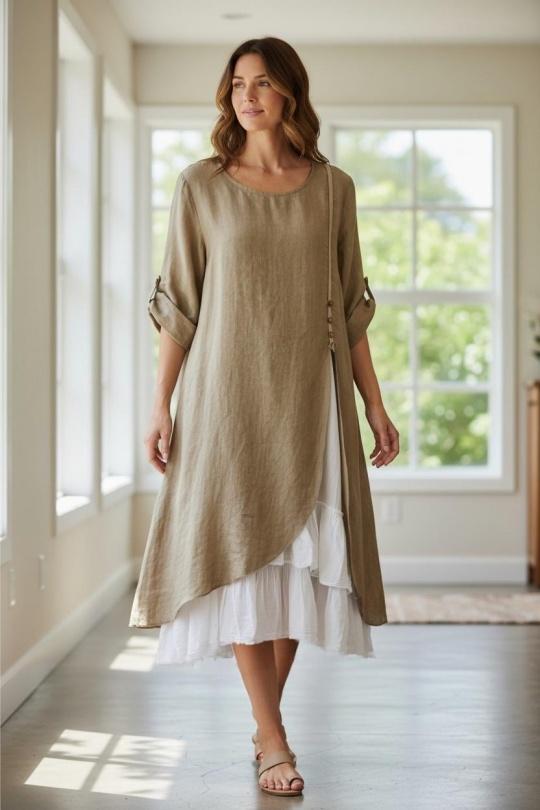 Robes mi-longues Femme Orange SUPER BELLE 0853 Efashion Paris