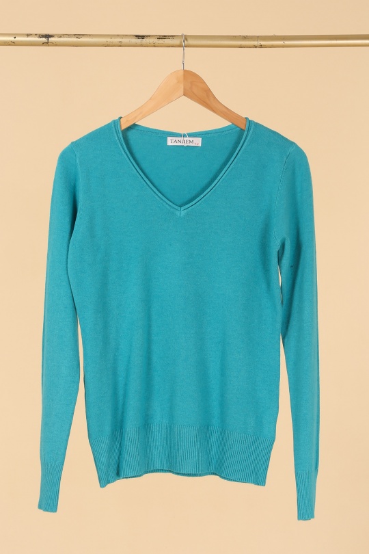 Pulls Femme Turquoise TANDEM TD1273 Efashion Paris
