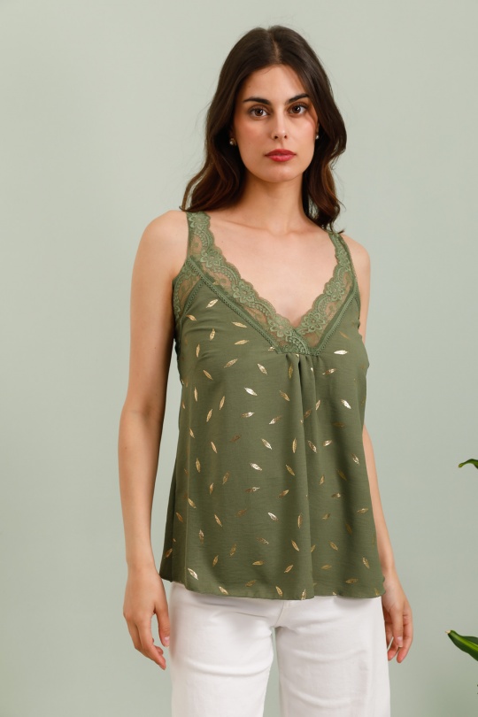 Canotte Donna Khaki QQ FASHION 2229FEUILLE Efashion Paris