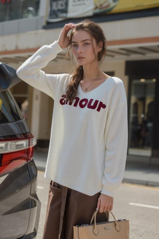 Jumpers Women White LUCKY NANA AH 3163 AMOUR Efashion Paris
