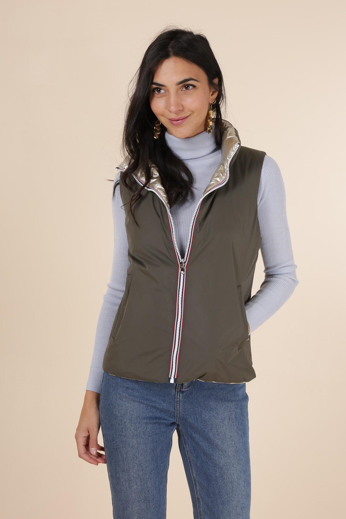 Doudounes Femme Kaki LAURA JO 21034 REVERSIBLE #c Efashion Paris