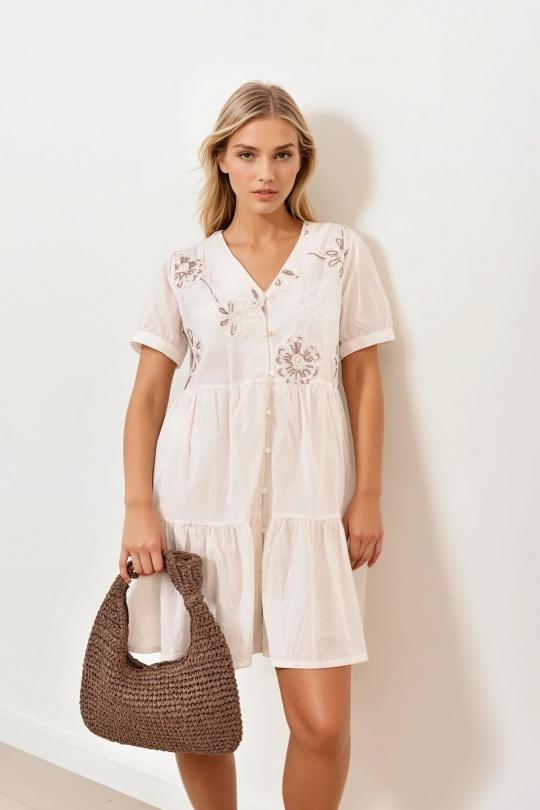 Vestidos cortos Mujer Beige Misskoo E7006 Efashion Paris