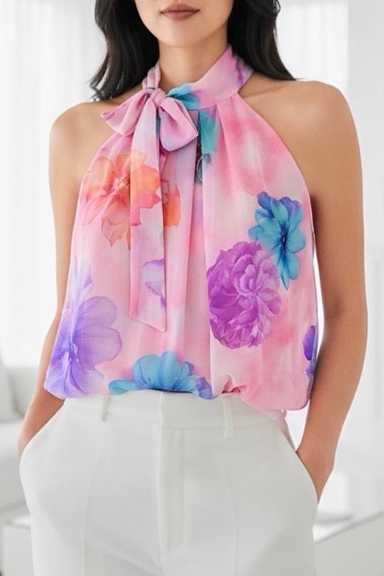 Blouses Femme rose à fleurs ELLE STYLE GL_0795_POIS_326ANAIS Efashion Paris