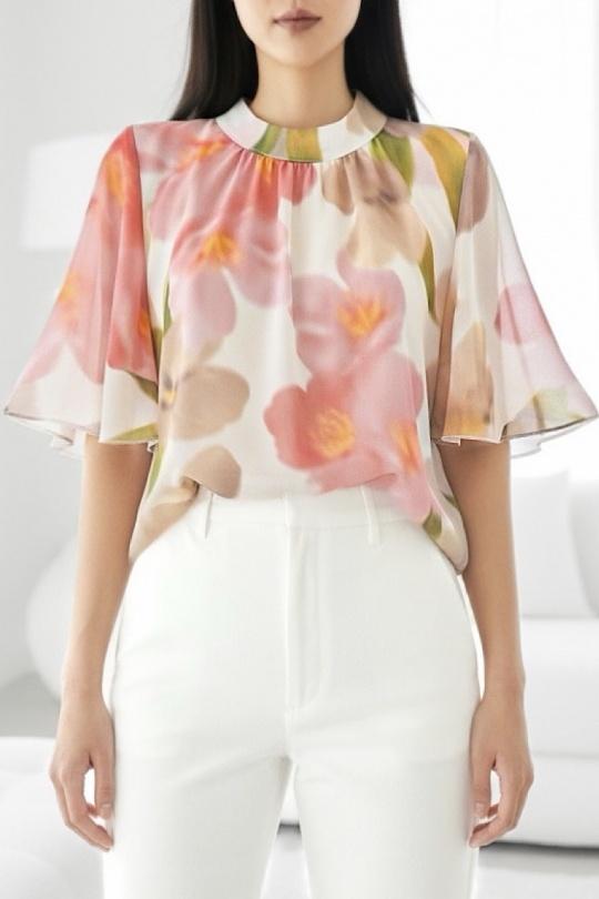 Blouses Femme Rose corail ELLE STYLE TH_26108_ALL_126_AGNES Efashion Paris