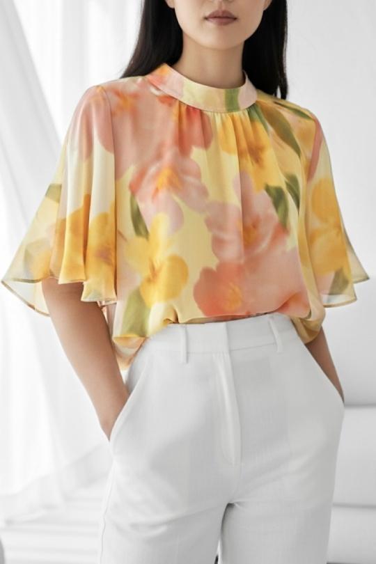 Blouses Femme Rose corail ELLE STYLE TH_26108_ALL_126_AGNES Efashion Paris