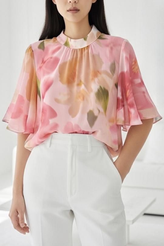 Blouses Femme Rose corail ELLE STYLE TH_26108_ALL_126_AGNES Efashion Paris