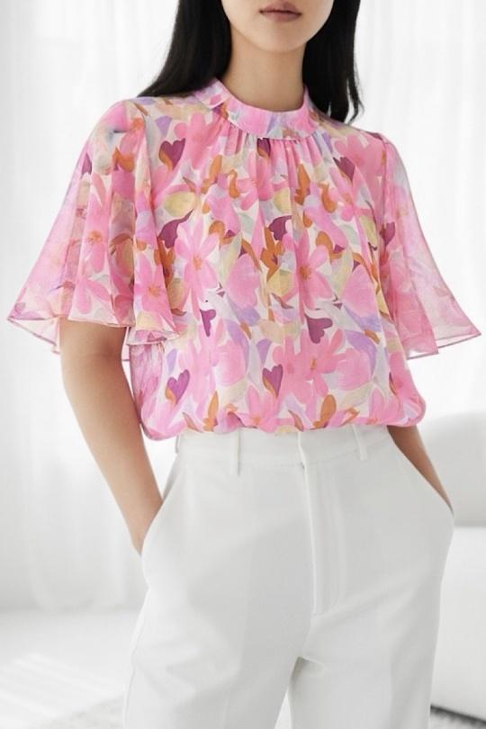 Blouses Femme Rose corail ELLE STYLE TH_26108_ALL_126_AGNES Efashion Paris