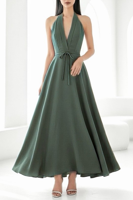 formal khaki dress Zapakasa Women Dark Green Satin Long Formal Dress With Slit Mermaid Halter  Neck Keyhole Elegant Long Evening Dress