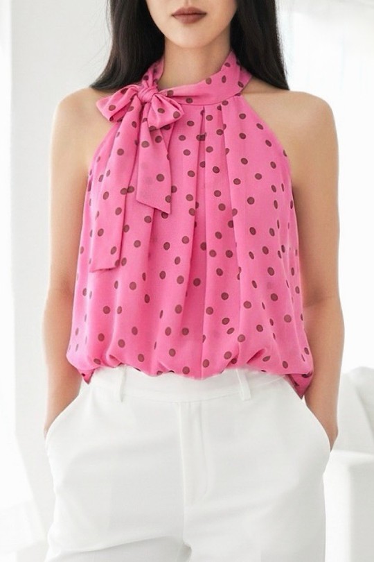 Tops Femme Jaune Citron ELLE STYLE GL_0795_POIS_ANAIS526 Efashion Paris