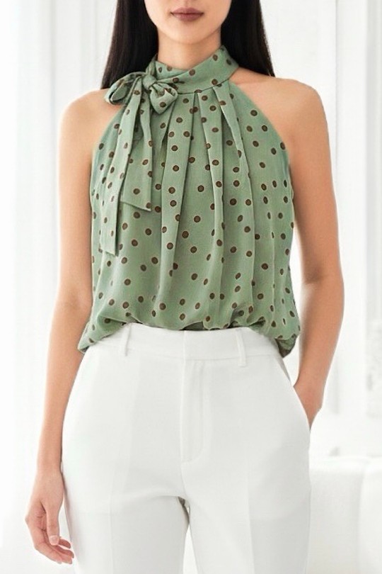 Tops Femme Jaune Citron ELLE STYLE GL_0795_POIS_ANAIS526 Efashion Paris