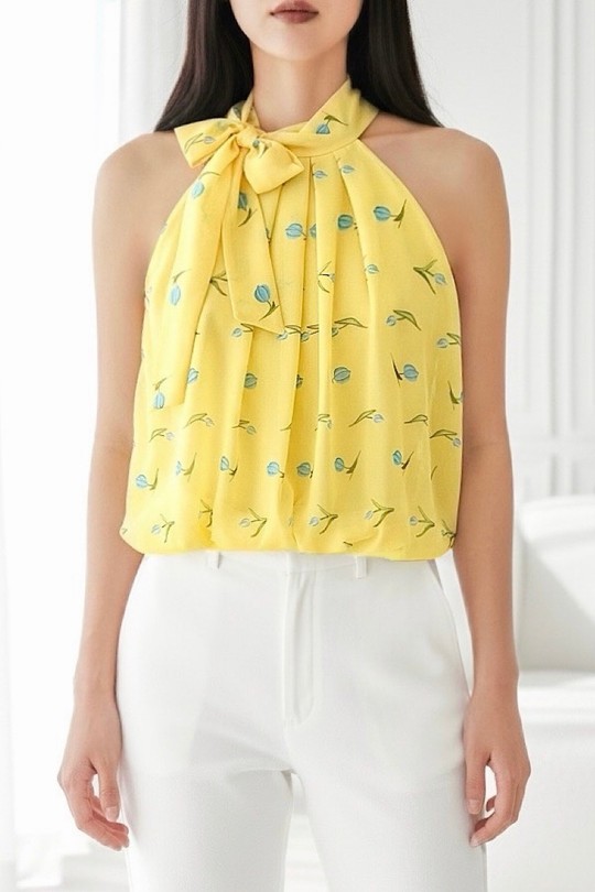 Tops Femme Jaune Citron ELLE STYLE GL_0795_POIS_ANAIS526 Efashion Paris