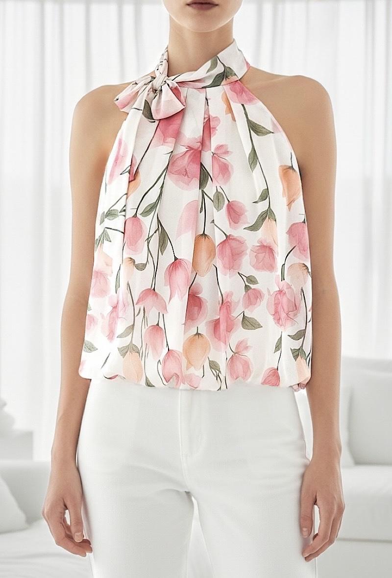 Blouses Femme rose à fleurs ELLE STYLE GL_0795_POIS_326ANAIS #c Efashion Paris