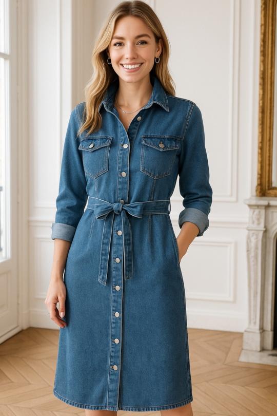 Robes mi-longues Femme Bleu Esther.H NZ733 Efashion Paris