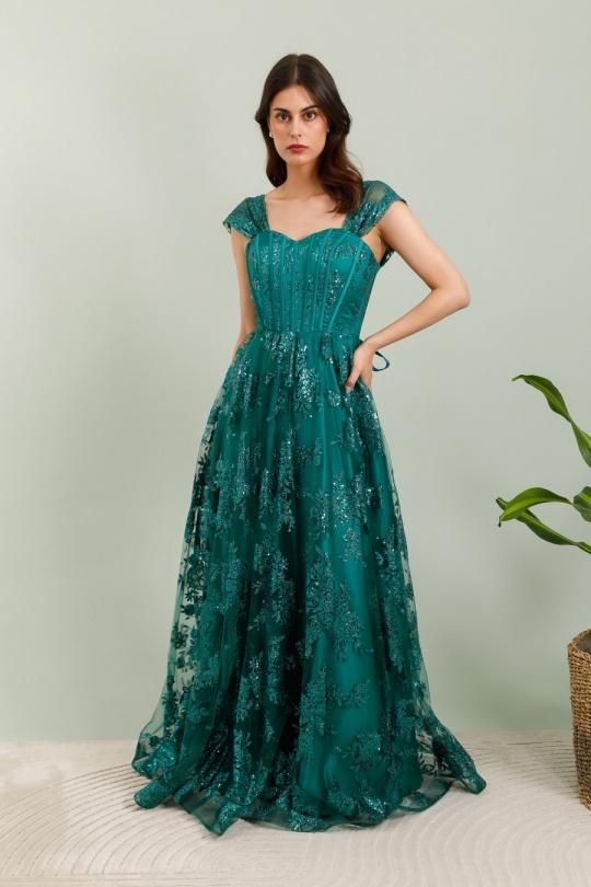 Robes de soirée Femme Vert émeraude Les Voiliers 1870 Efashion Paris