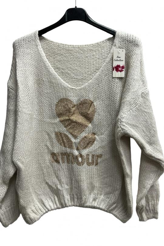 Pull à capuche beige à motif graphique en tricot jacquard