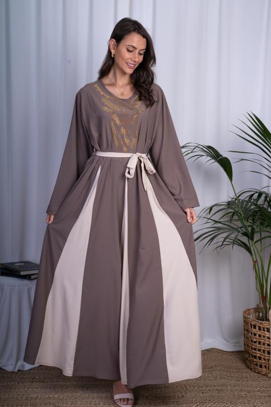 Abaya Femme Taupe ANGELOOK MC-R20113 Efashion Paris