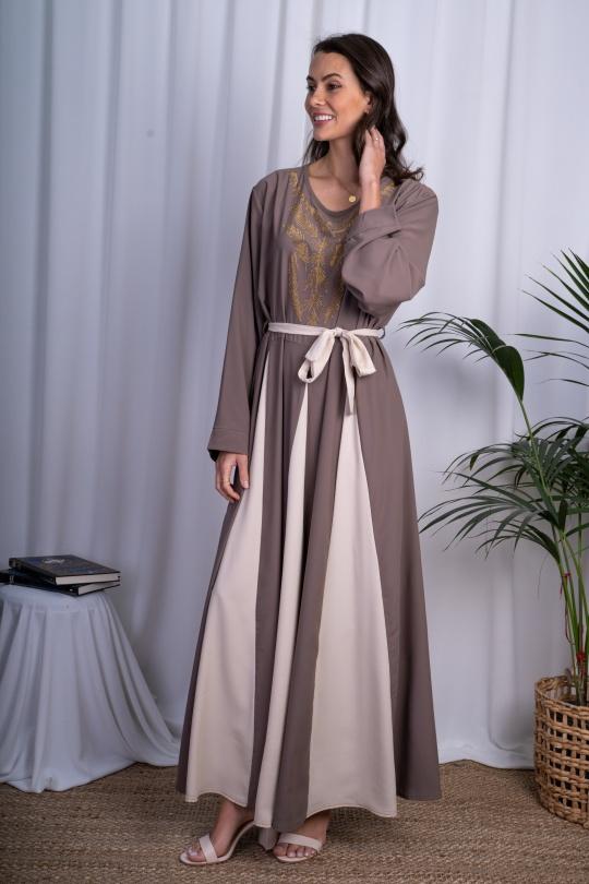 Abaya Femme Taupe ANGELOOK MC-R20113 Efashion Paris