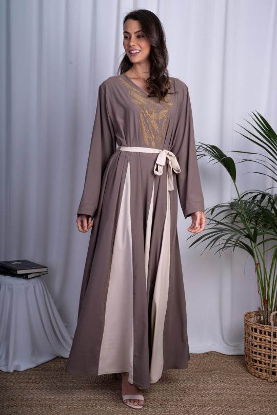 Abaya Femme Taupe ANGELOOK MC-R20113 Efashion Paris