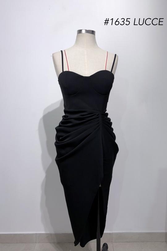 Robes mi-longues Femme Noir Luc-ce RO1635 Efashion Paris