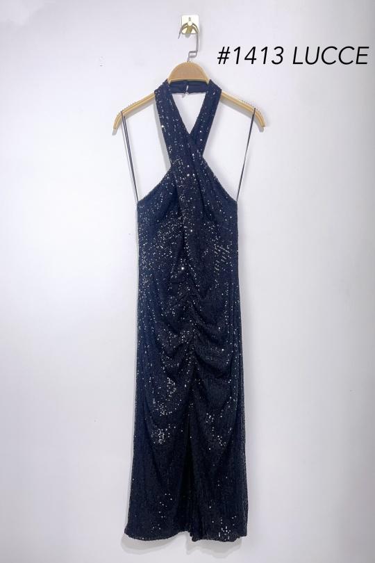 Robes mi-longues Femme Noir Luc-ce RO1413 Efashion Paris