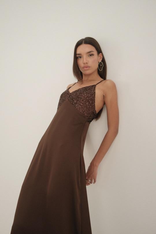 Robes longues Femme Chocolat Luc-ce RO1341 Efashion Paris