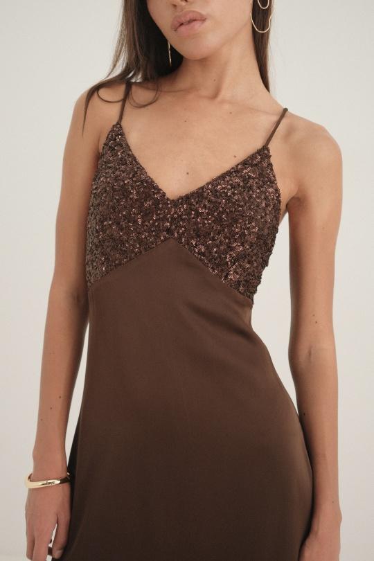 Robes longues Femme Chocolat Luc-ce RO1341 Efashion Paris