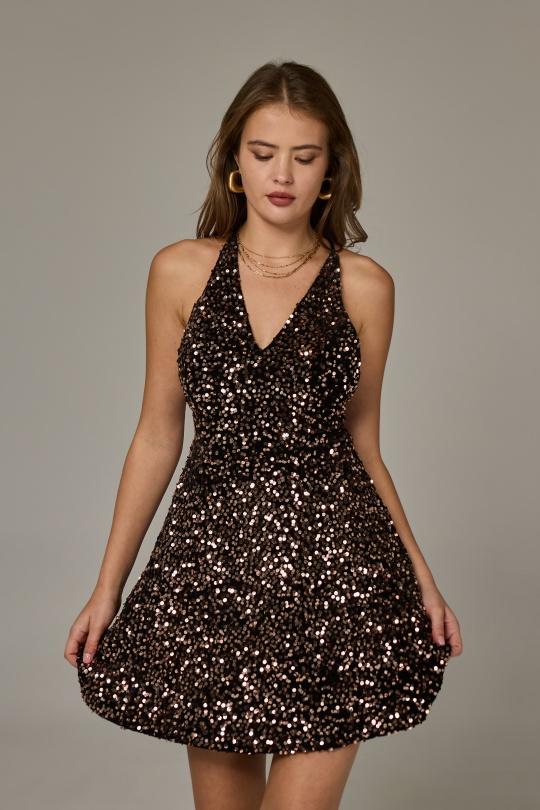 Robes courtes Femme Chocolat Luc-ce RO1370 Efashion Paris